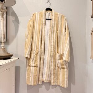 Eileen Fisher Striped Organic Cotton Kimono Jacket S/M Yellow White
